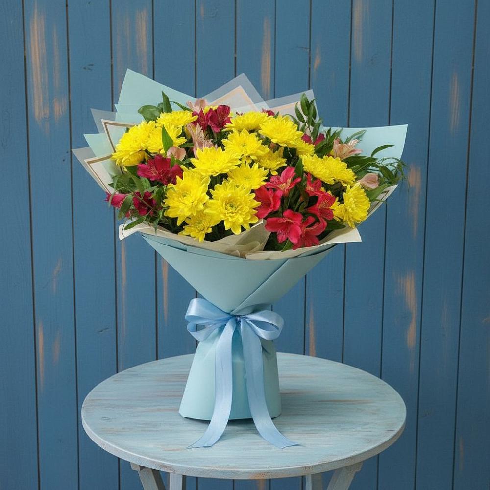 Букет цветов из: Альстромерии и Хризантемы в Узловая