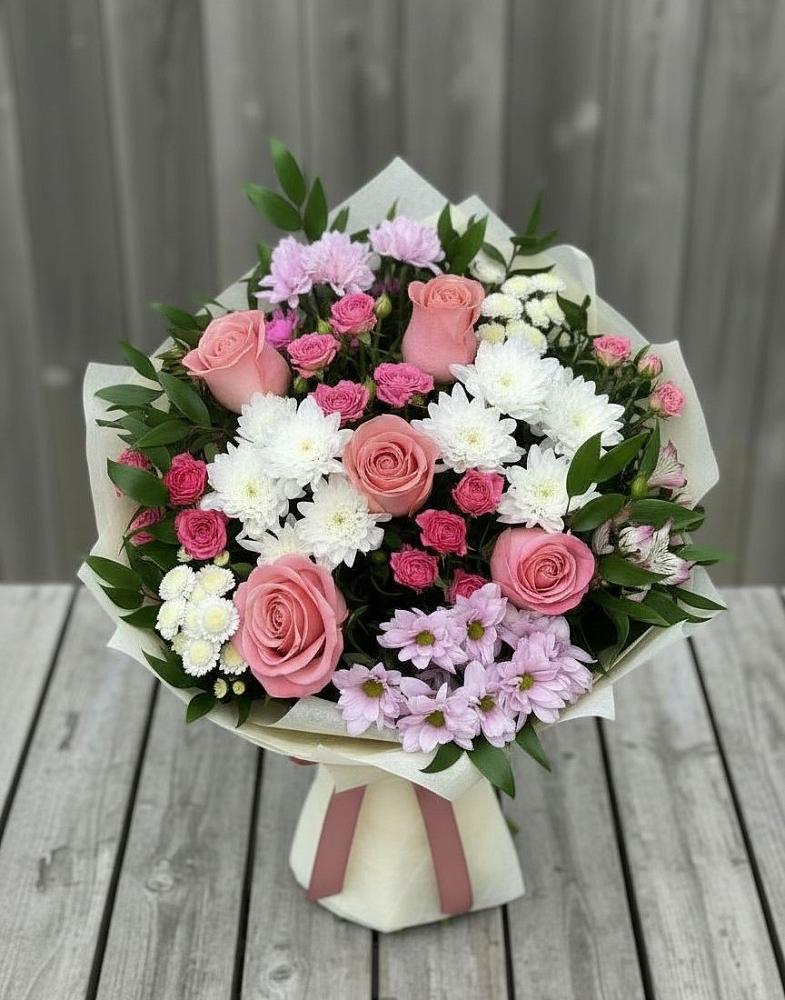 Букет цветов из: Альстромерии, Гвоздики, Розы и Хризантемы в Узловая