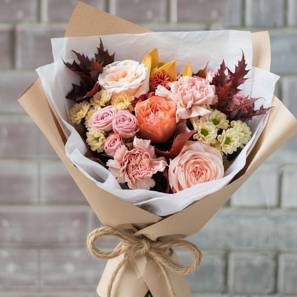 Букет цветов из: Гвоздики, Хризантемы и Розы в Узловая