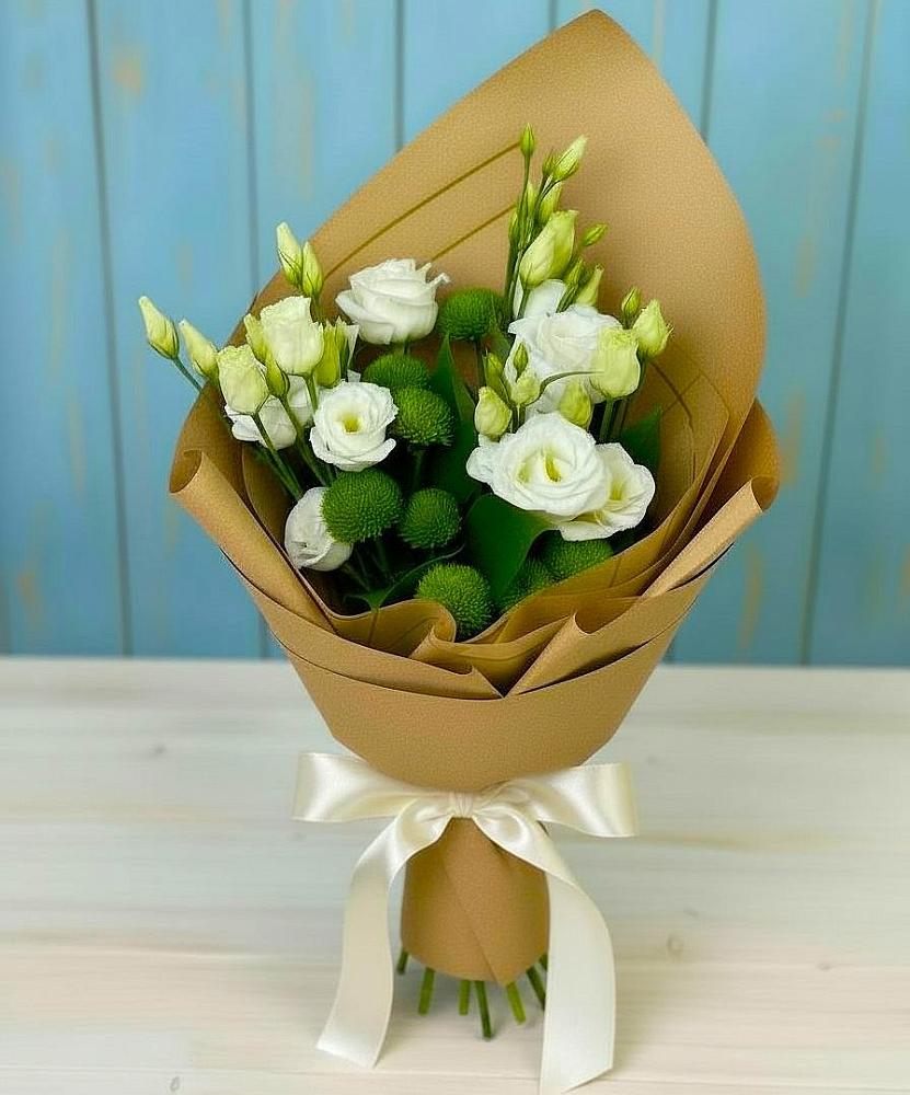 Букет цветов из: Хризантемы и Лизиантусы в Узловая