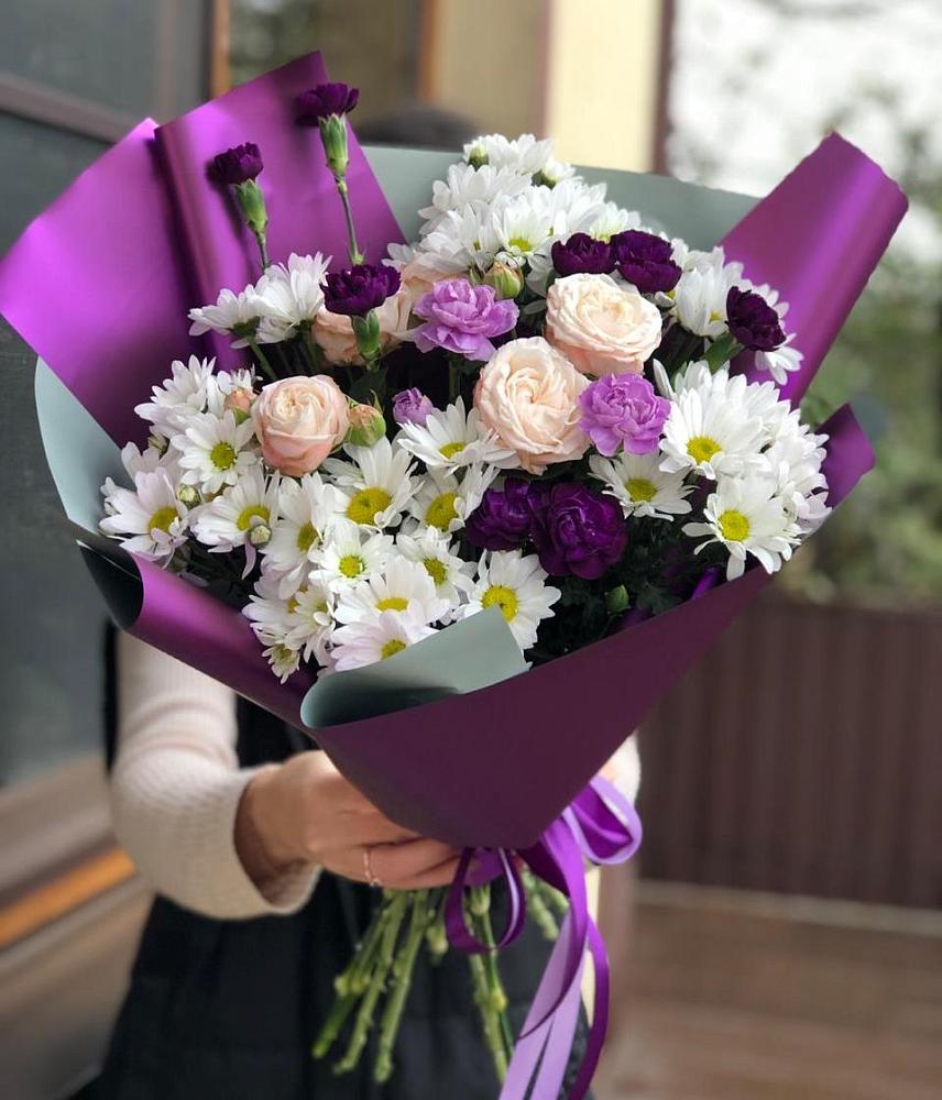 Букет цветов из: Хризантемы, Гвоздики и Розы в Узловая