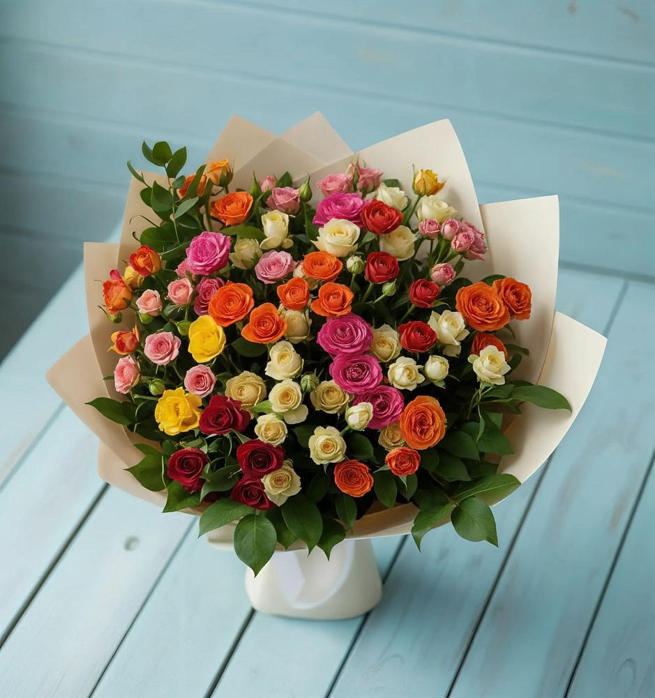 Букет Микс из разноцветных кустовых роз в Узловая