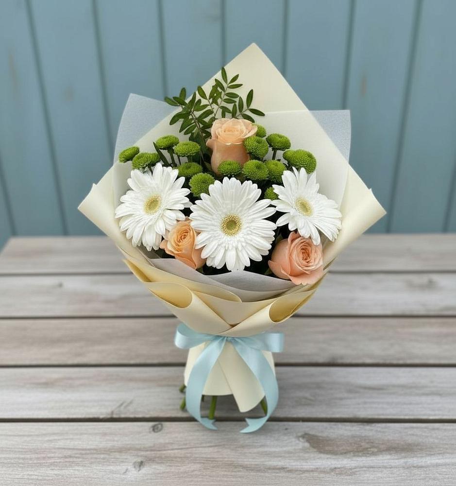 Букет цветов из: Герберы, Розы и Хризантемы в Узловая
