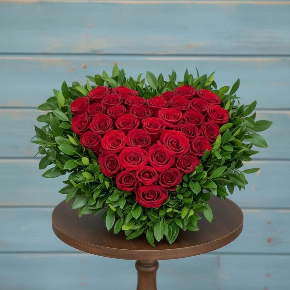 Цветочная композиция из Розы в виде сердца в Узловая