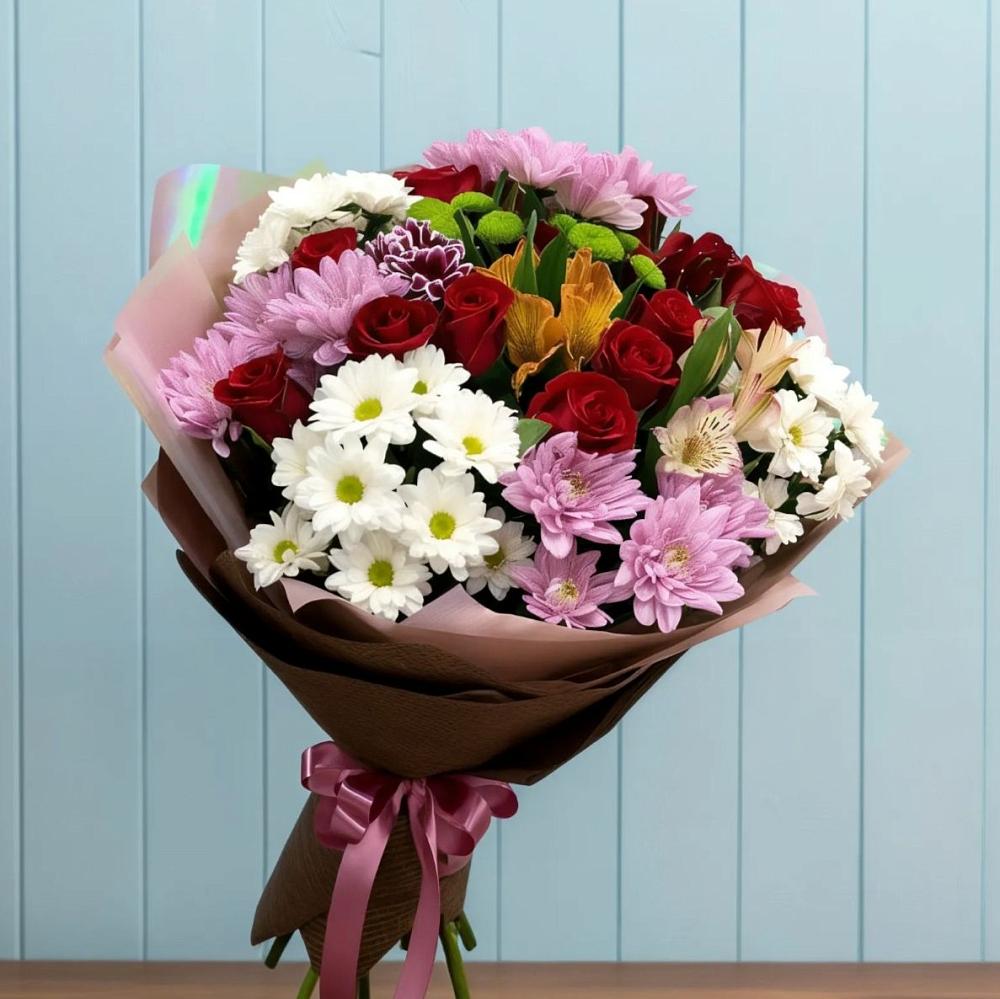 Букет цветов из: Розы, Хризантемы и Альстромерии в Узловая