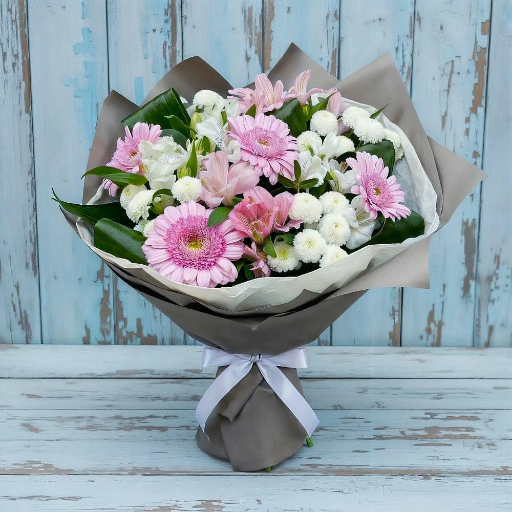 Букет цветов из: Герберы, Альстромерии и Хризантемы в Узловая
