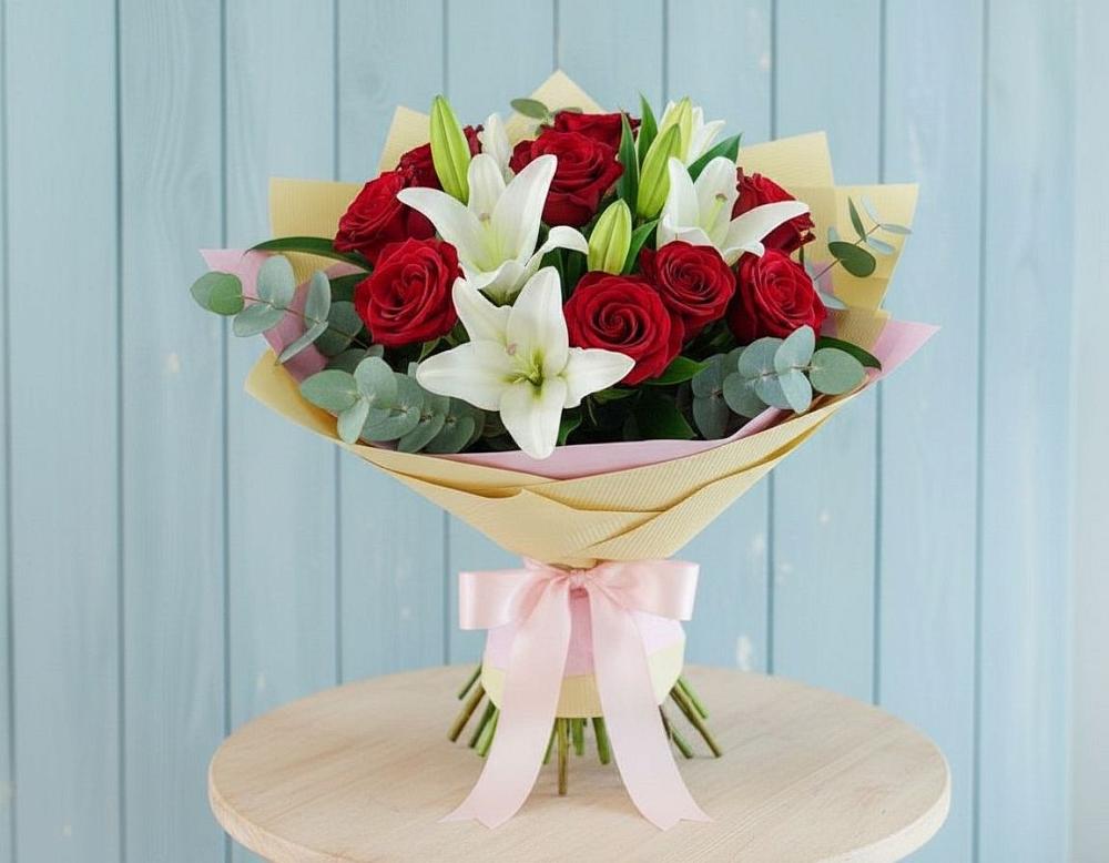 Букет цветов из: Лилии и Розы в Узловая